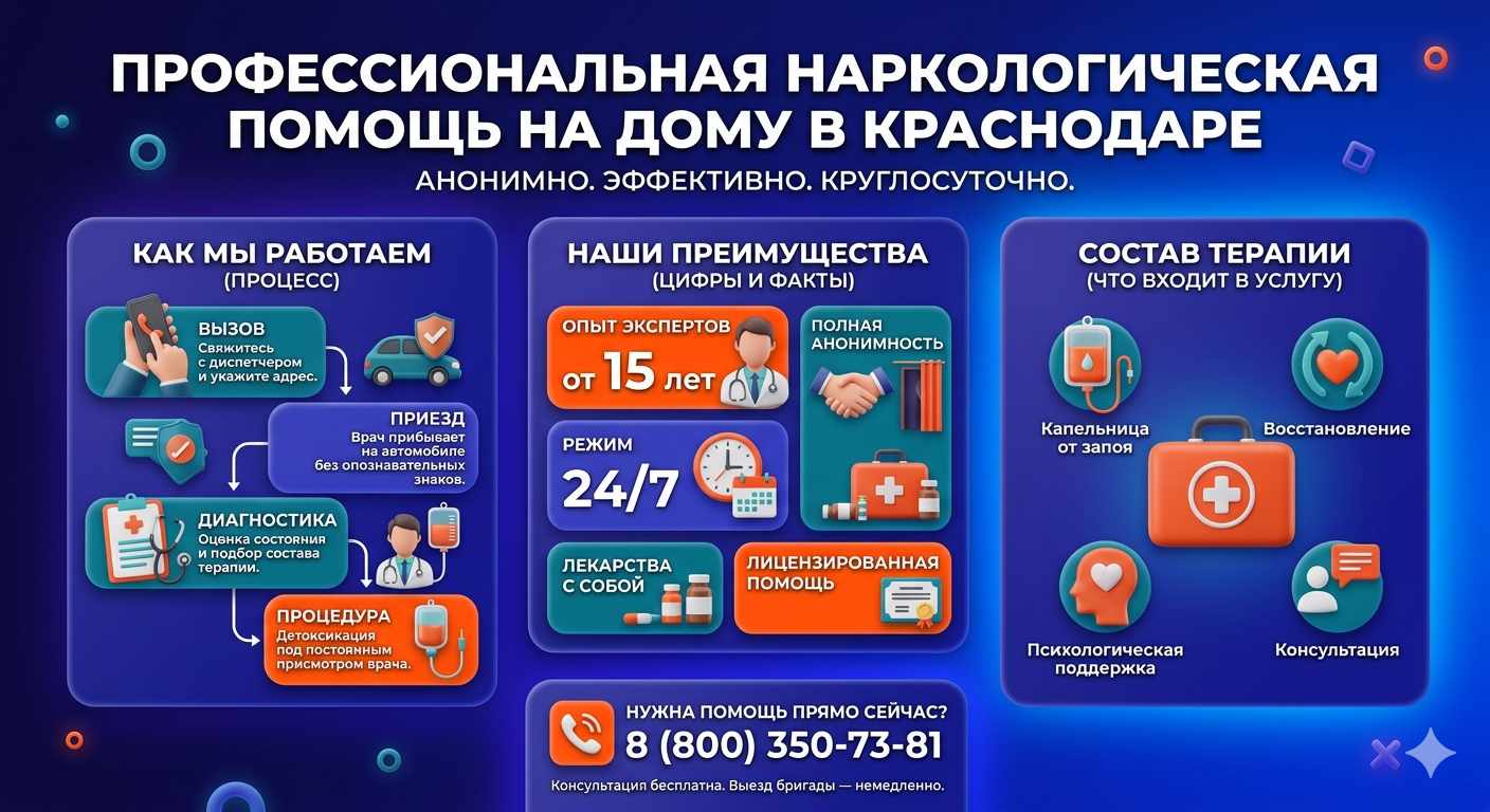 Инфографика о принципах лечения алкоголизма на дому в Понизовке: этапы вызова нарколога, преимущества анонимной детоксикации и состав медицинской помощи.